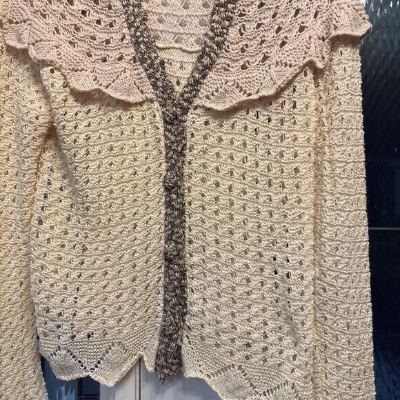 BKE Women's Shawl Collar Sweater Crochet Knit Long Sleeve Sz XL Cottage Core - Picture 7 of 16